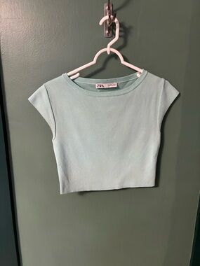 Zara Mint Green Cropped Cap Sleeve Top